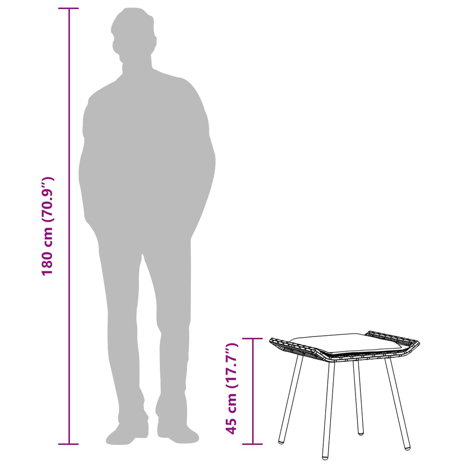 vidaXL Gartenhocker mit Kissen 2 pcs Braun 50 x 40 x 45cm Polyester