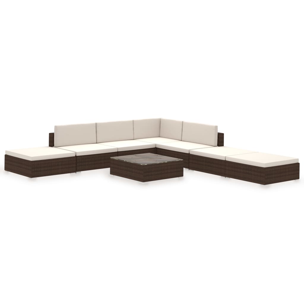 vidaXL 8-tlg. Garten-Lounge-Set mit Auflagen Poly Rattan Braun