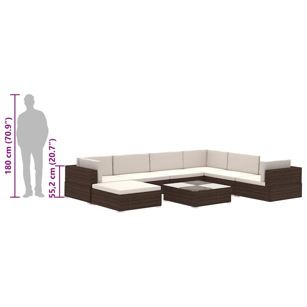 vidaXL 8-tlg. Garten-Lounge-Set mit Auflagen Poly Rattan Braun