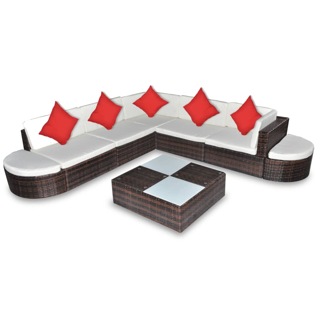 vidaXL 8-tlg. Garten-Lounge-Set mit Kissen Poly Rattan Braun