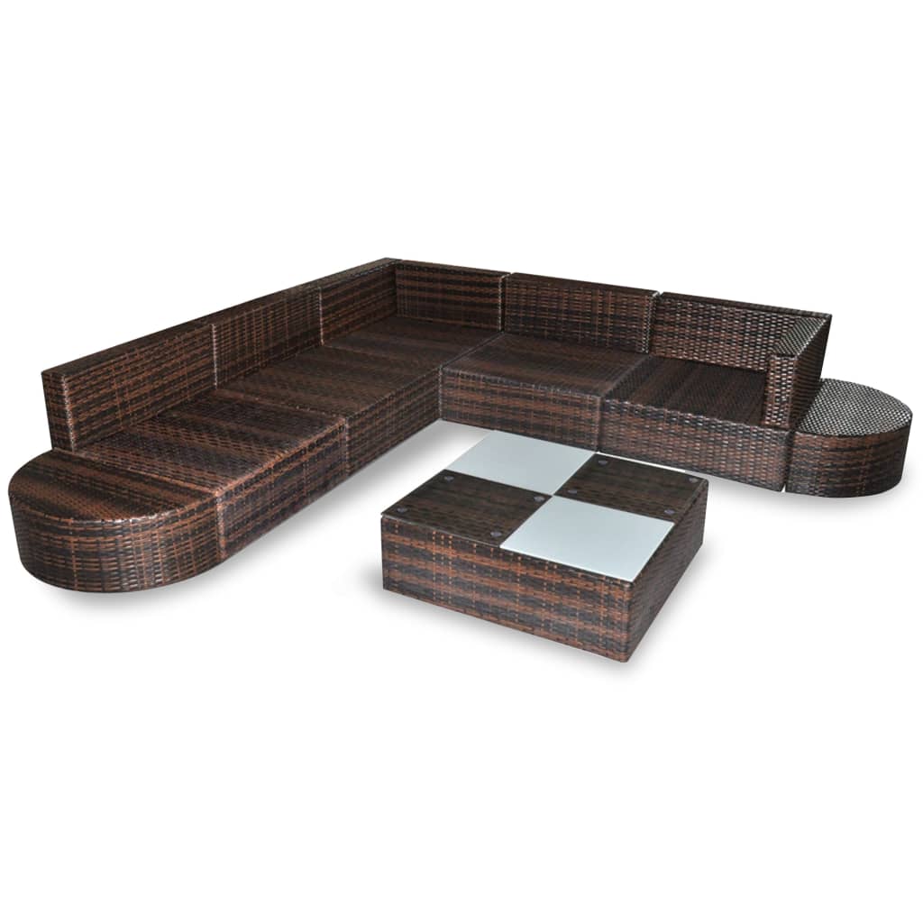 vidaXL 8-tlg. Garten-Lounge-Set mit Kissen Poly Rattan Braun