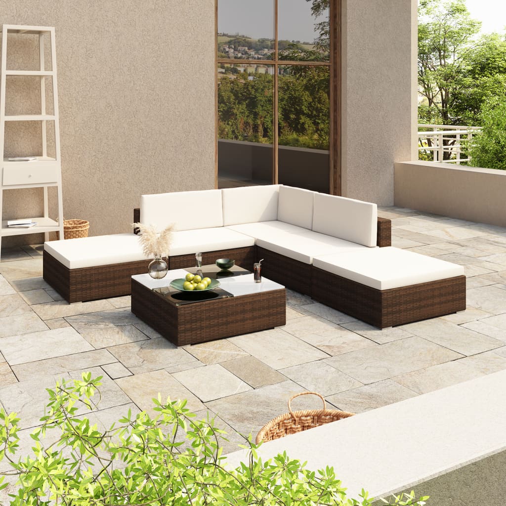 vidaXL 6-tlg. Garten-Lounge-Set mit Auflagen Poly Rattan Braun