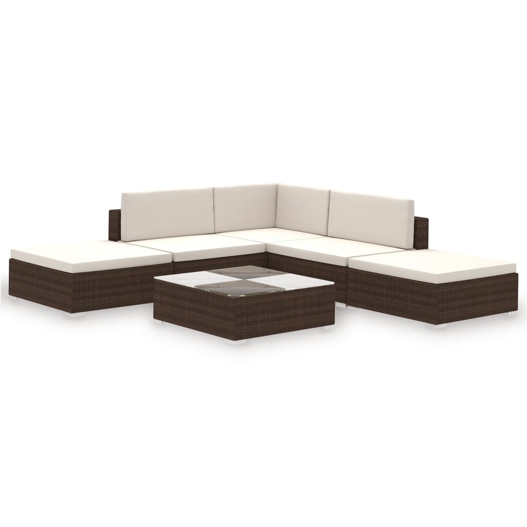 vidaXL 6-tlg. Garten-Lounge-Set mit Auflagen Poly Rattan Braun