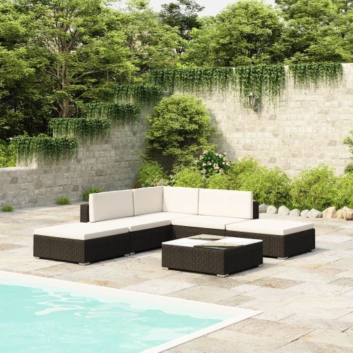 vidaXL 6-tlg. Garten-Lounge-Set mit Auflagen Poly Rattan Braun