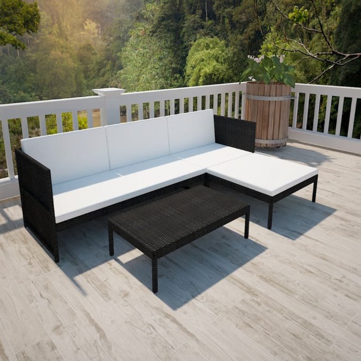 vidaXL 3-tlg. Garten-Lounge-Set mit Auflagen Poly Rattan Braun