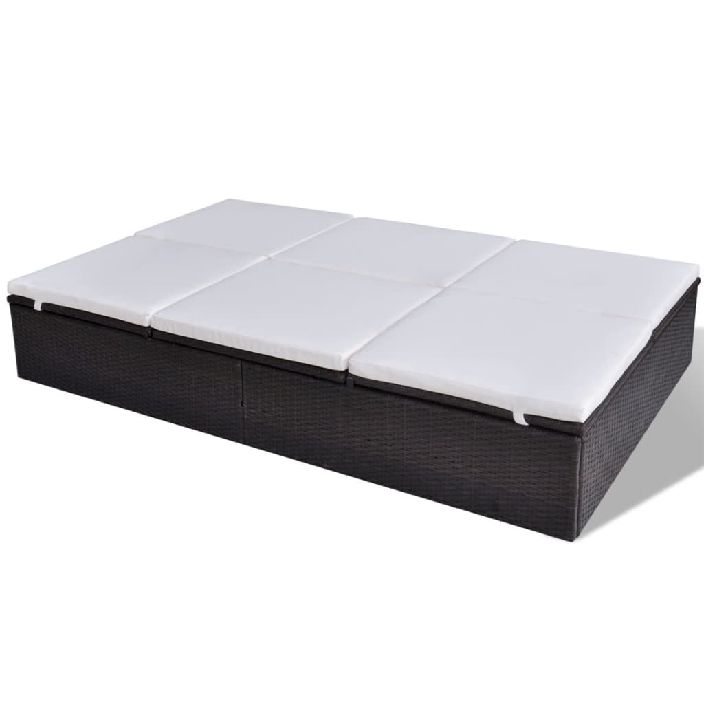 vidaXL Doppel-Sonnenliege mit Auflage Poly Rattan Braun