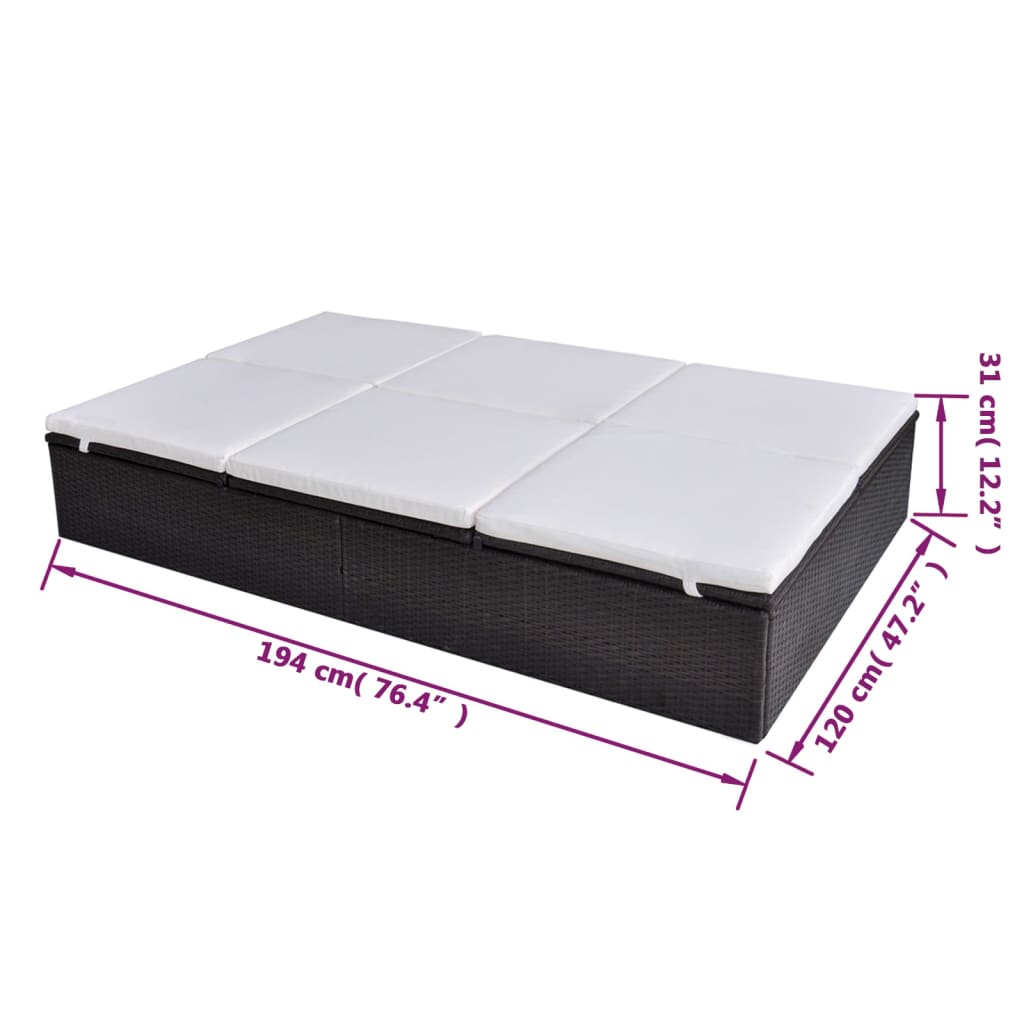 vidaXL Doppel-Sonnenliege mit Auflage Poly Rattan Braun