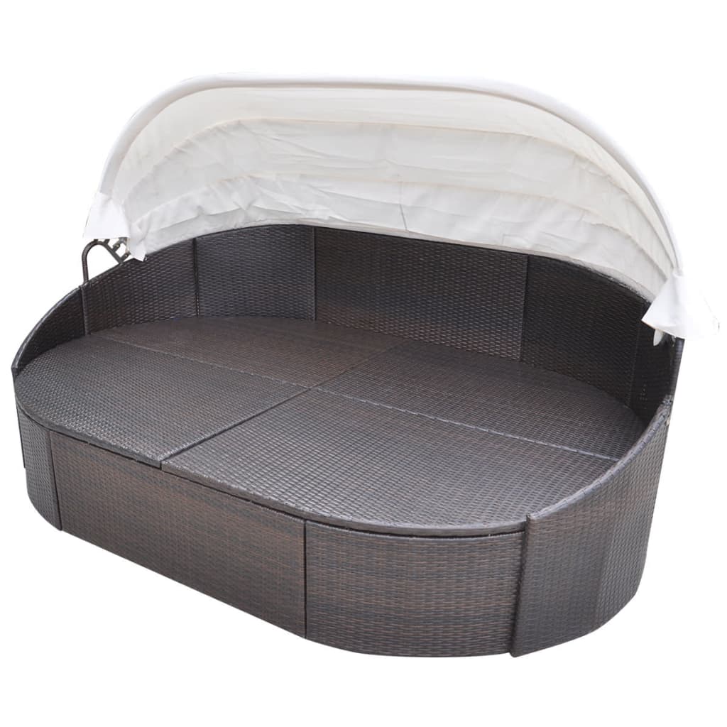 vidaXL Outdoor-Loungebett mit Dach Poly Rattan Braun