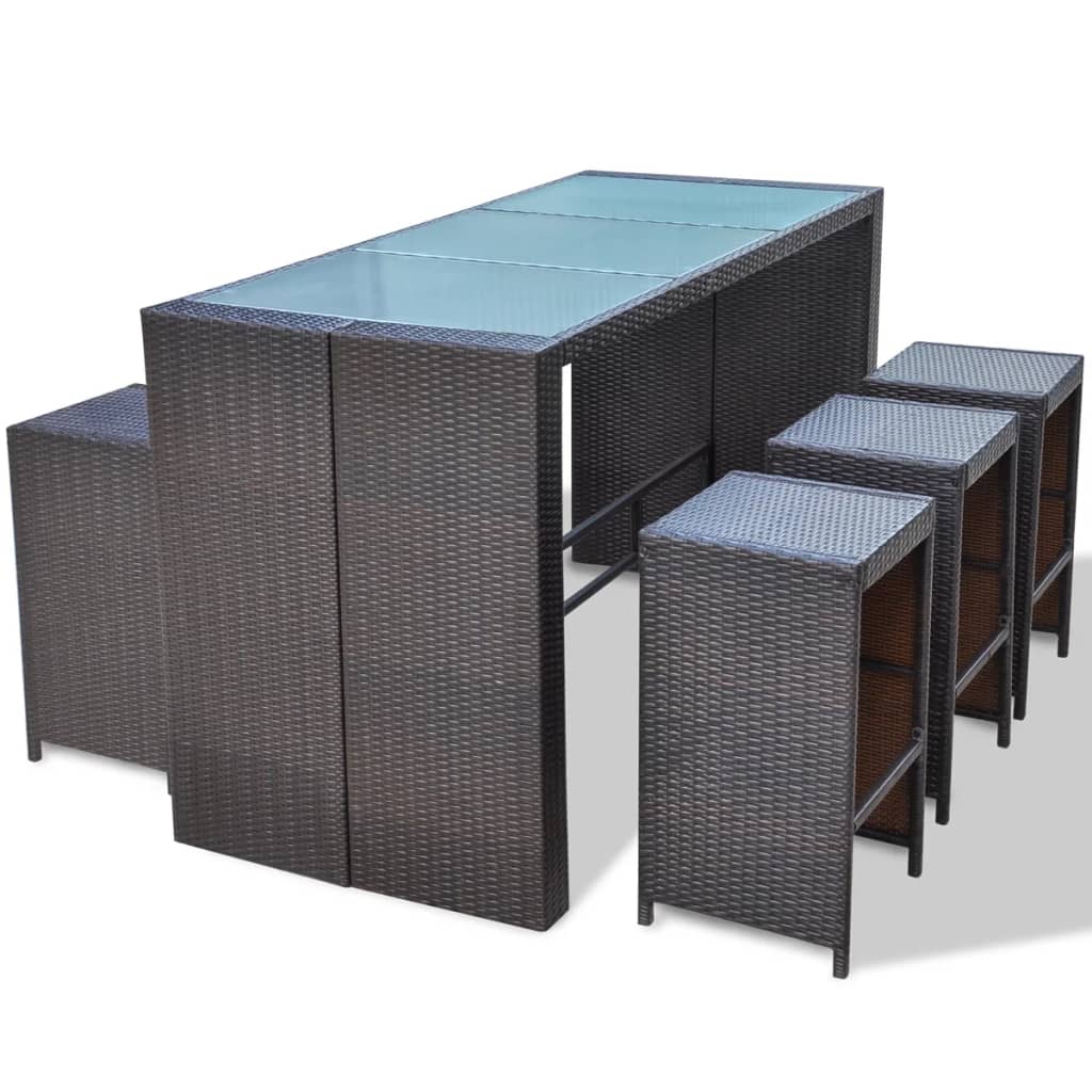 vidaXL 7-tlg. Gartenbar-Set mit Auflagen Poly Rattan Braun