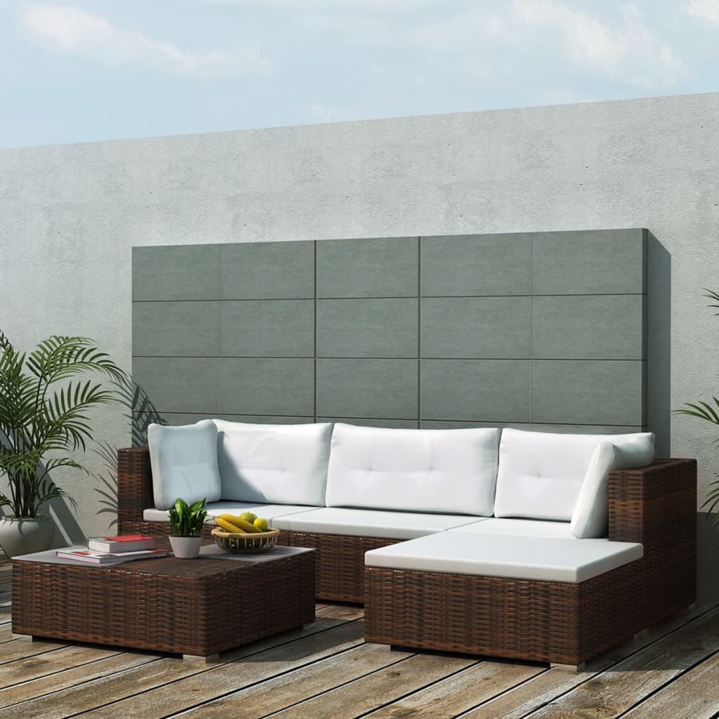 vidaXL 5-tlg. Garten-Lounge-Set mit Auflagen Poly Rattan Braun