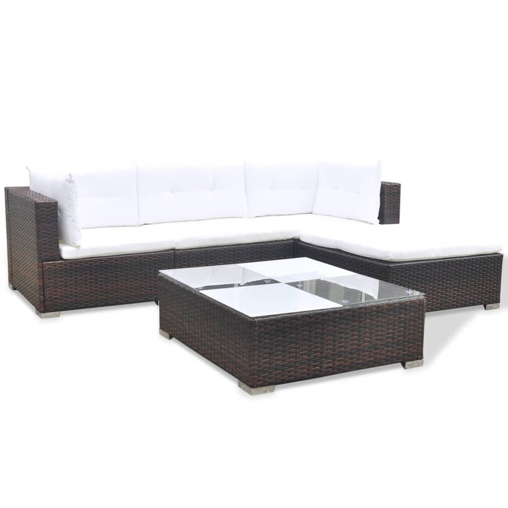 vidaXL 5-tlg. Garten-Lounge-Set mit Auflagen Poly Rattan Braun