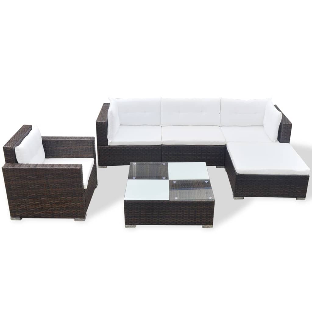 vidaXL 6-tlg. Garten-Lounge-Set mit Auflagen Poly Rattan Braun