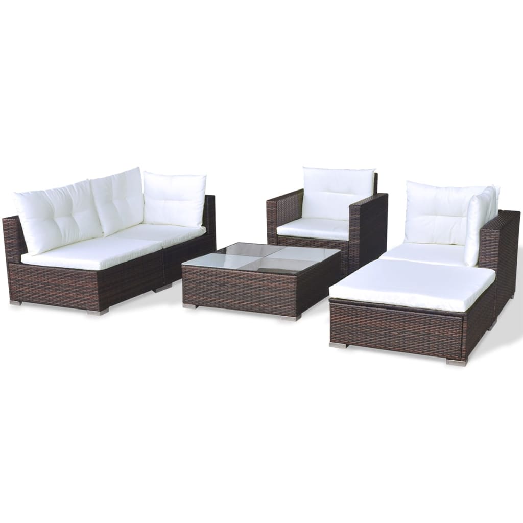 vidaXL 6-tlg. Garten-Lounge-Set mit Auflagen Poly Rattan Braun