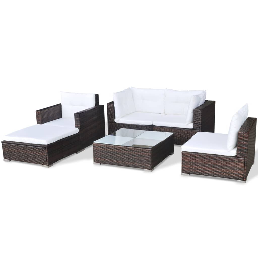 vidaXL 6-tlg. Garten-Lounge-Set mit Auflagen Poly Rattan Braun