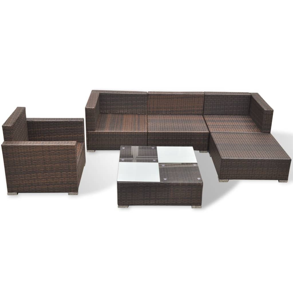 vidaXL 6-tlg. Garten-Lounge-Set mit Auflagen Poly Rattan Braun