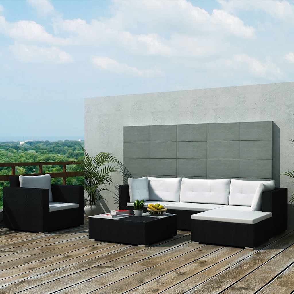 vidaXL 6-tlg. Garten-Lounge-Set mit Auflagen Poly Rattan Braun