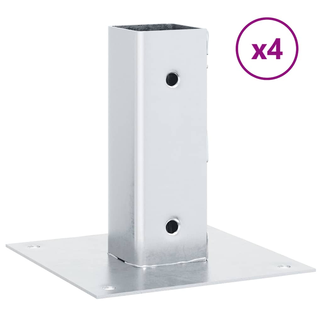 vidaXL Pfostenträger Quadratisch 4Stk. Silber 51x51mm Verzinkter Stahl