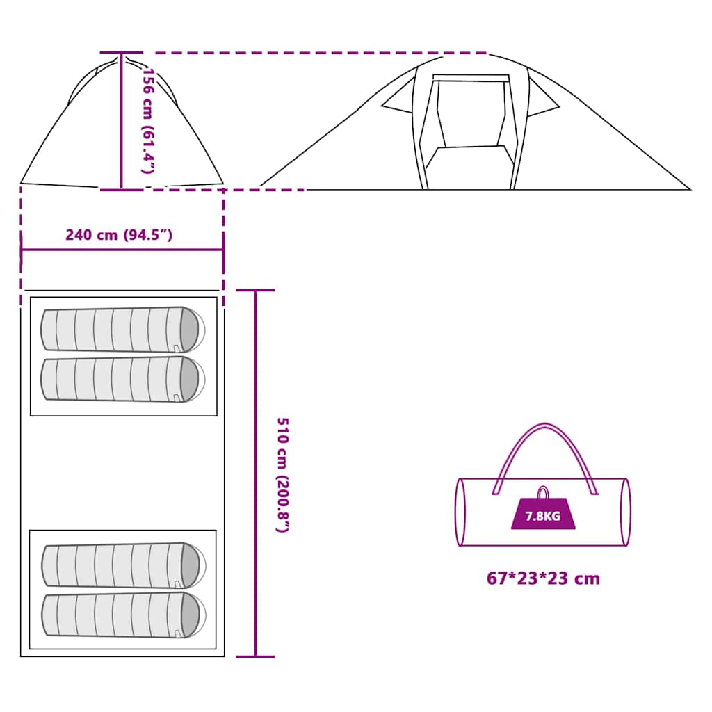 vidaXL Tunnelzelt mit Dach mit Speicher Grün 510 x 240 x 156 cm Taft