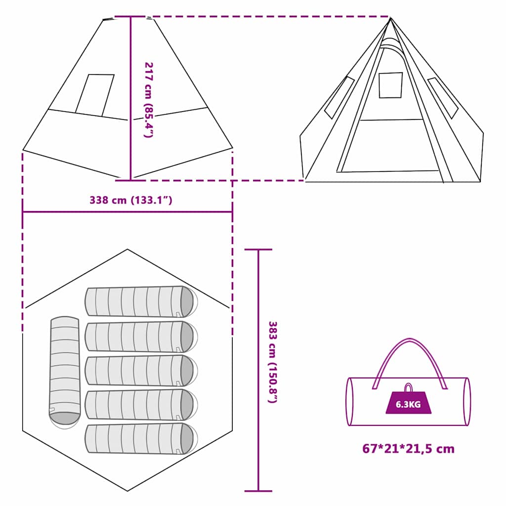 Tipi Zelt mit Dach mit Speicher Grün 383 x 338 x 217 cm Taft