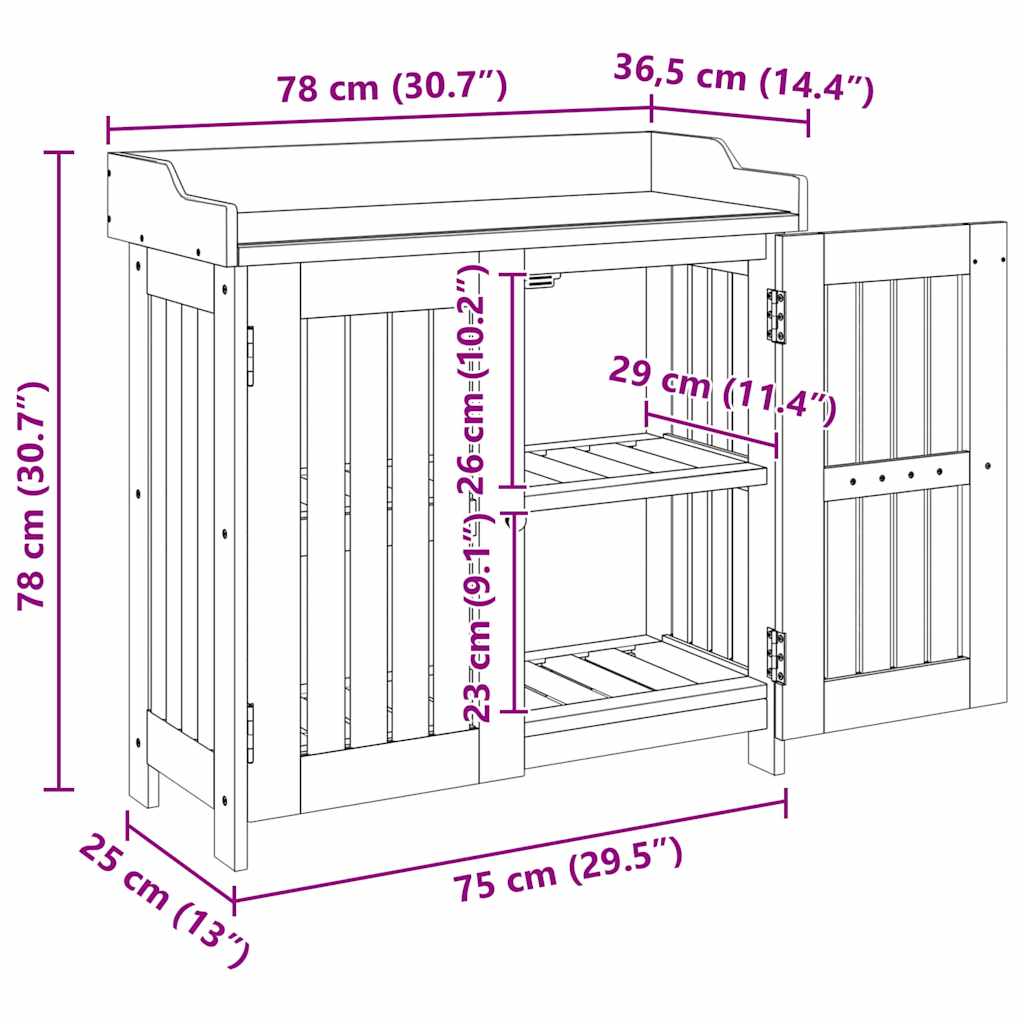 vidaXL Garten-Schrank Natur 78 x 36,5 x 78 cm Massivholz Akazie