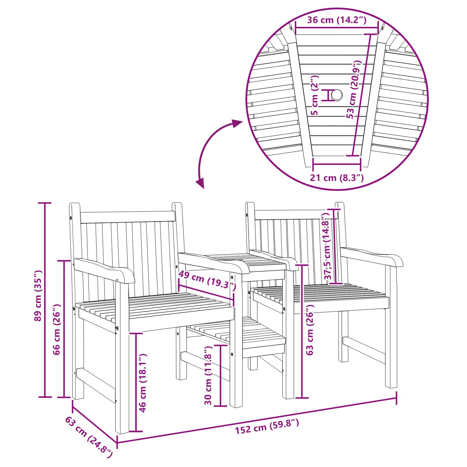 vidaXL Stuhl Braun 152 x 63 x 89 cm Massivholz Teak