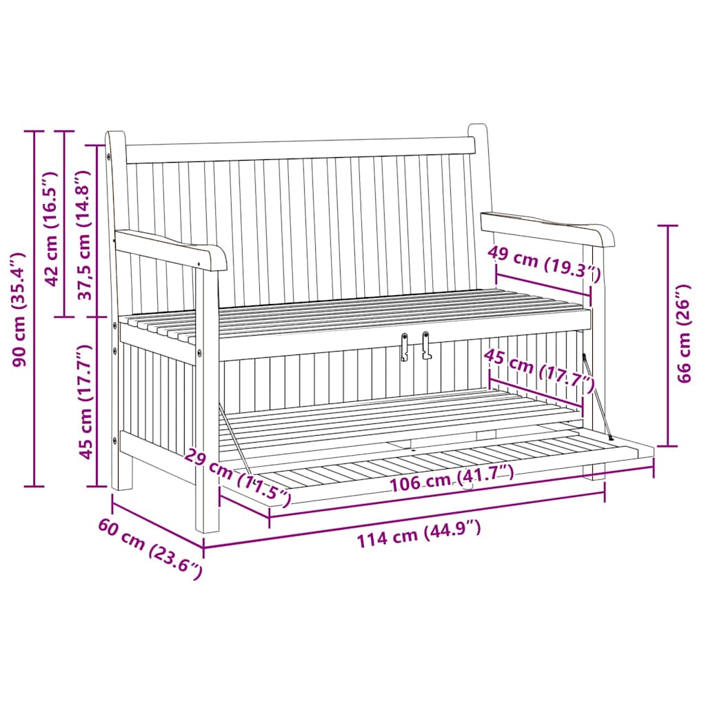 vidaXL Bank mit Speicher Braun 114 x 60 x 90 cm Massivholz Teak