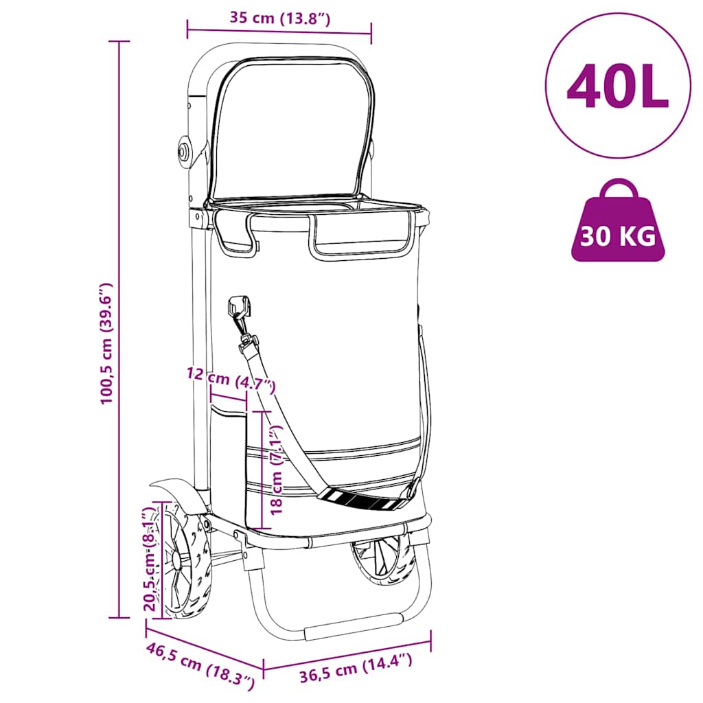 vidaXL Einkaufswagen Schwarz 36,5 x 46,5 x 100,5 cm Oxford-stoff
