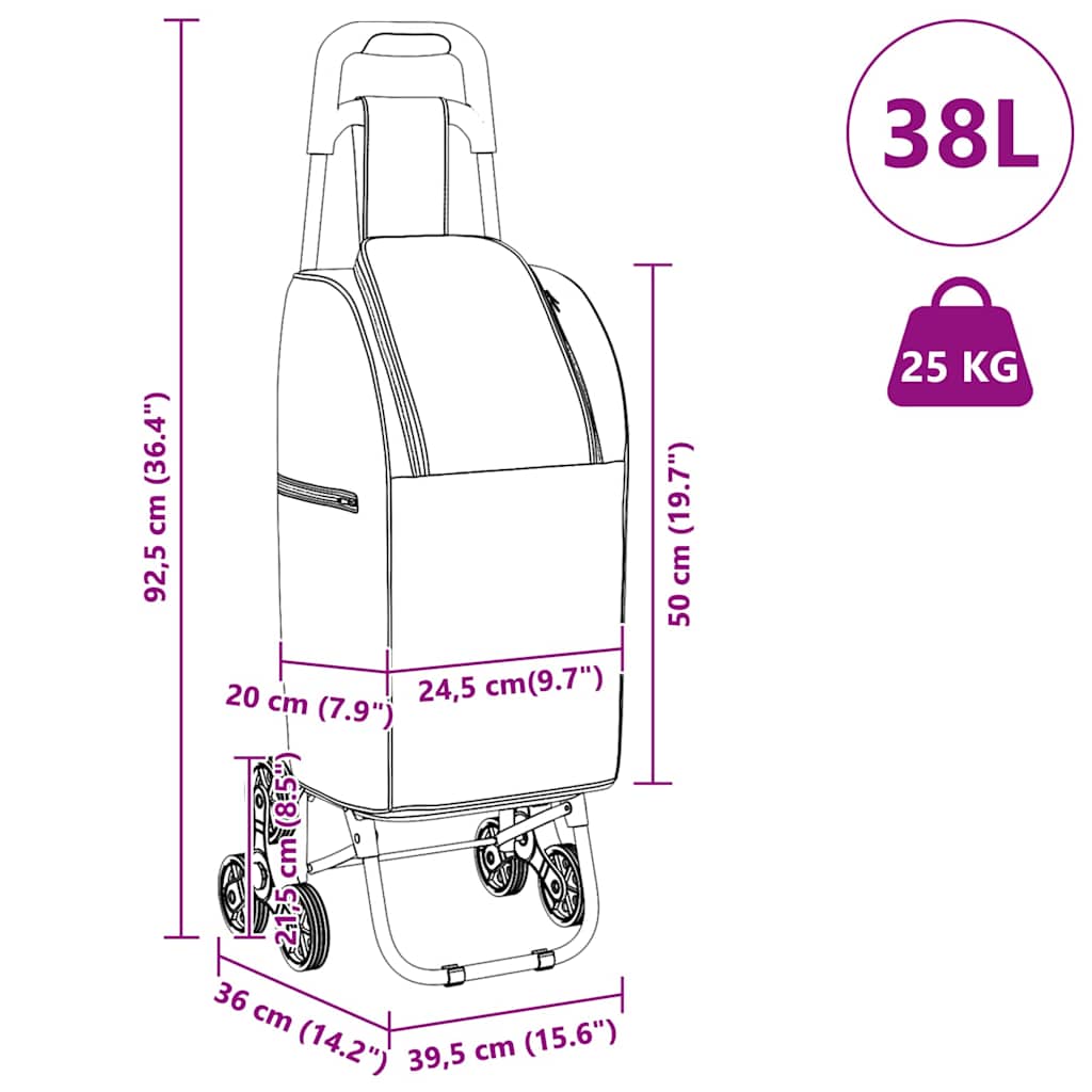 vidaXL Einkaufswagen Blau 39,5 x 33 x 93 cm Oxford-stoff