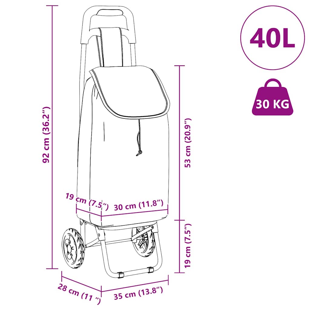 vidaXL Einkaufswagen Grau 35 x 28 x 92 cm Oxford-stoff