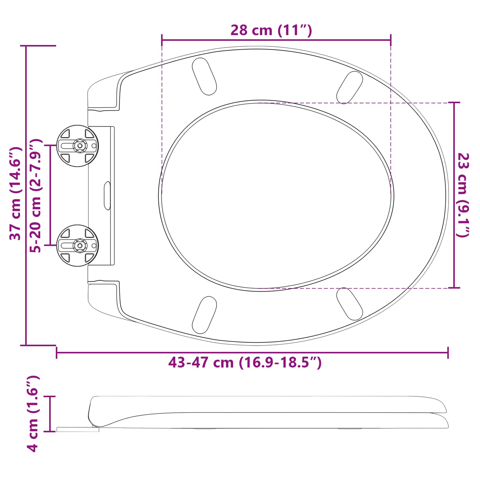 vidaXL Toilettensitz Anthrazit 44,8 x 37,3 x 4,2 cm Duroplast