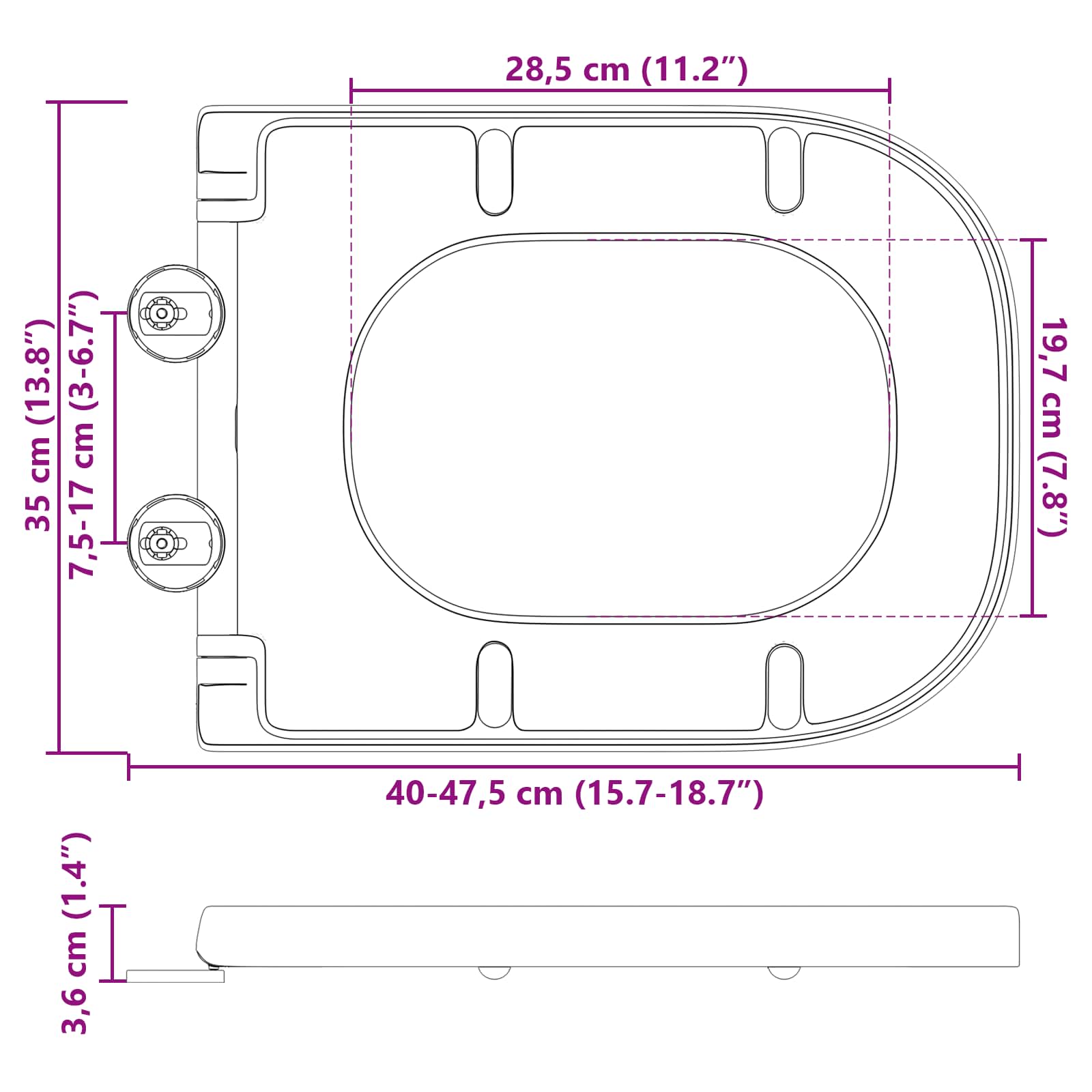 vidaXL Toilettensitz Anthrazit 44,5 x 35 x 3,6 cm Duroplast