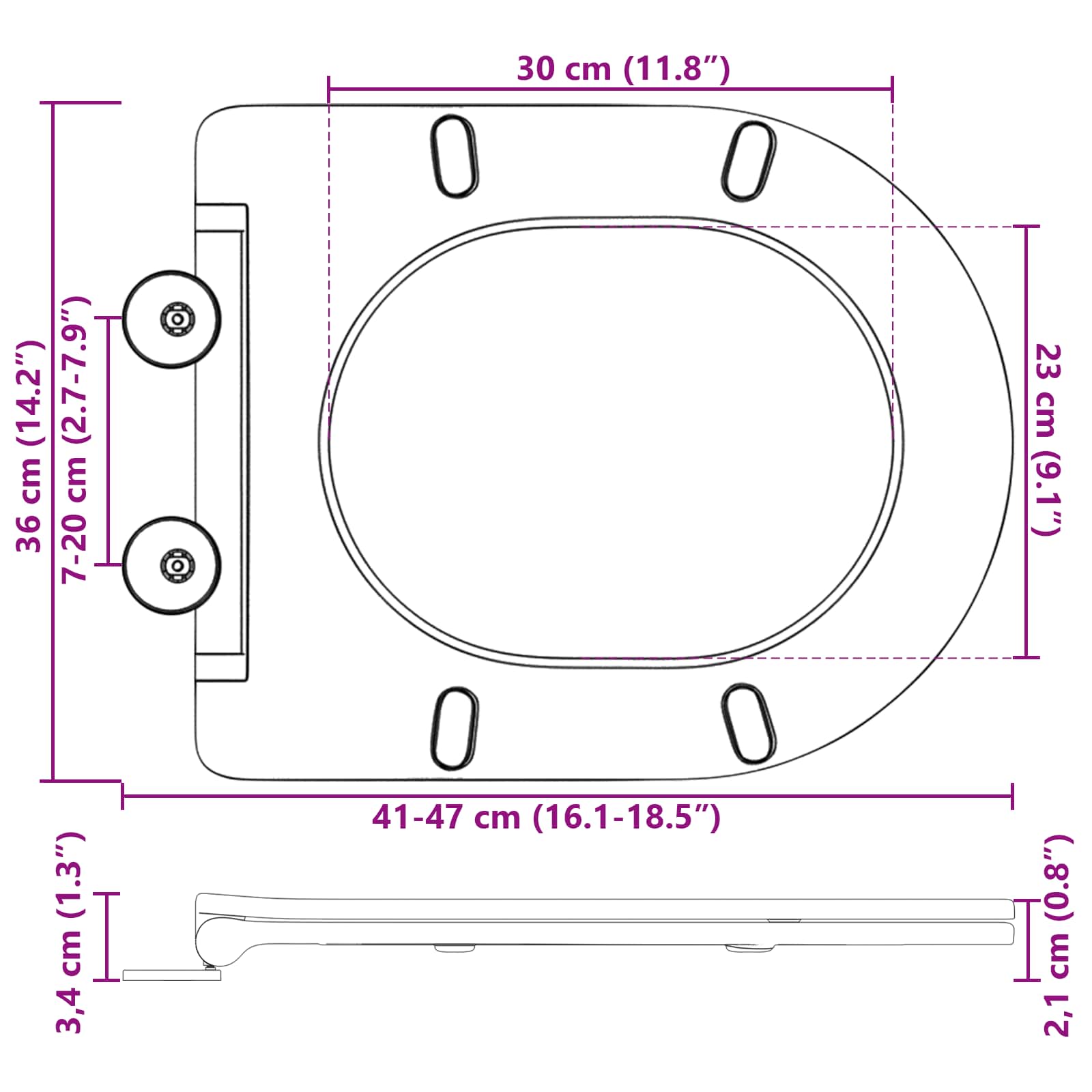 vidaXL Toilettensitz Anthrazit 44 x 36,4 x 3,4 cm Duroplast