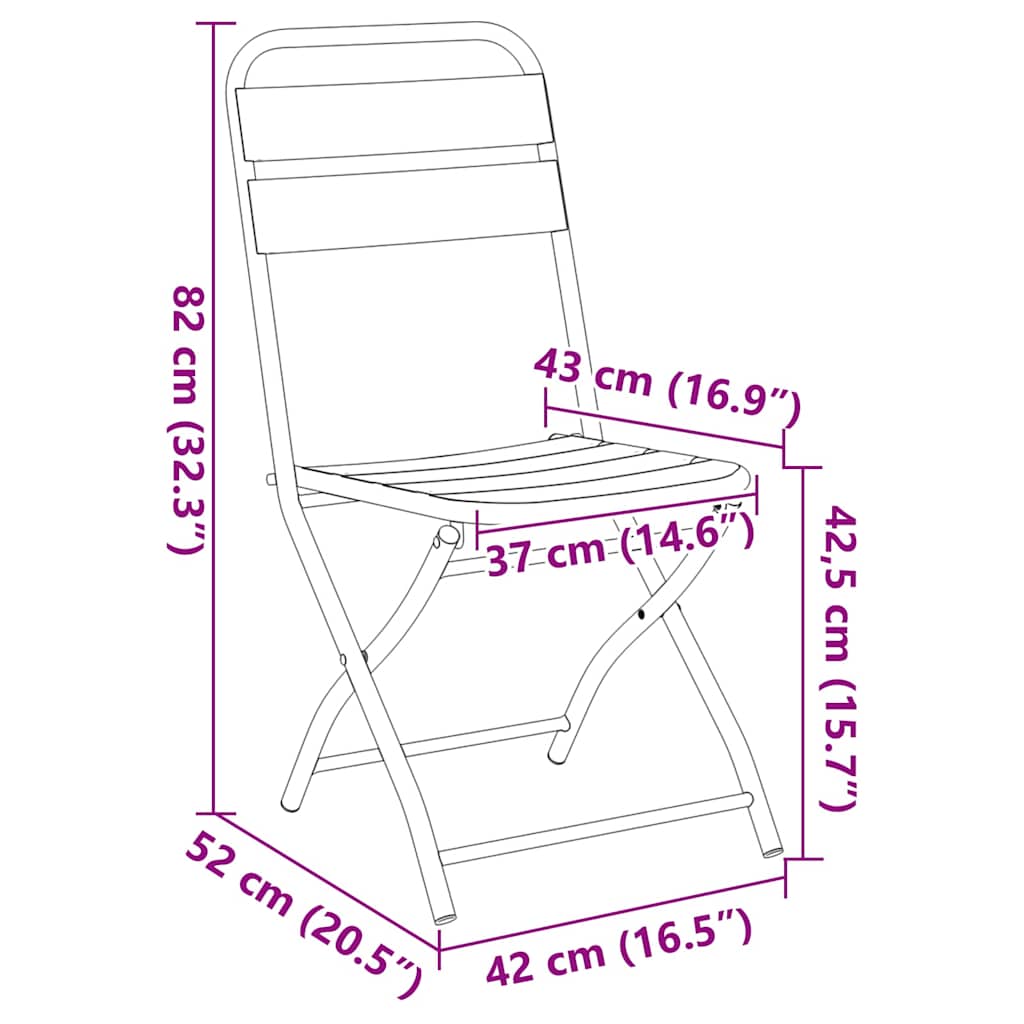 vidaXL Gartenklappstuhl 2 pcs Grün 42 x 52 x 82 cm