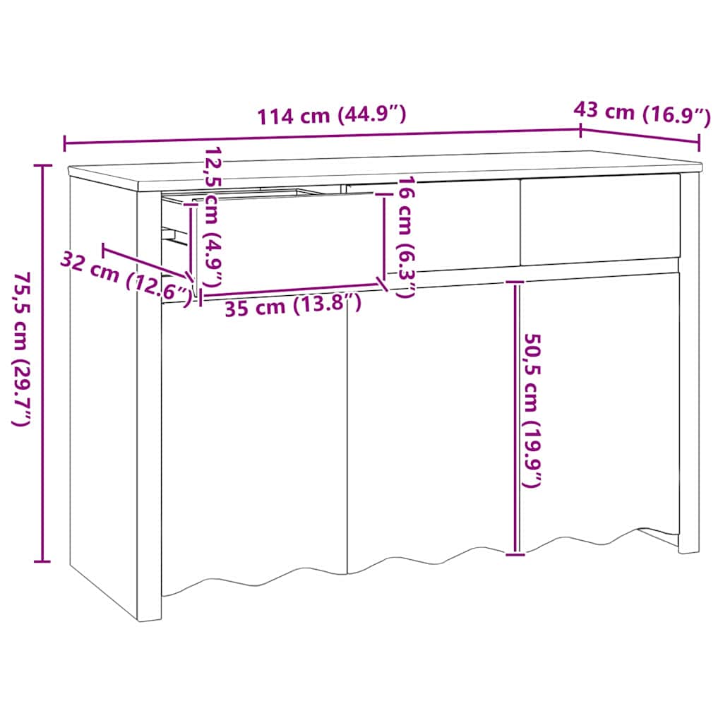vidaXL Sideboard Drammen Eiche 114 x 43 x 75,5 cm Massivholz Kiefer