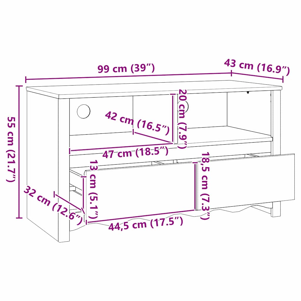 vidaXL TV-Schrank Drammen Eiche 99 x 43 x 55 cm Massivholz Kiefer