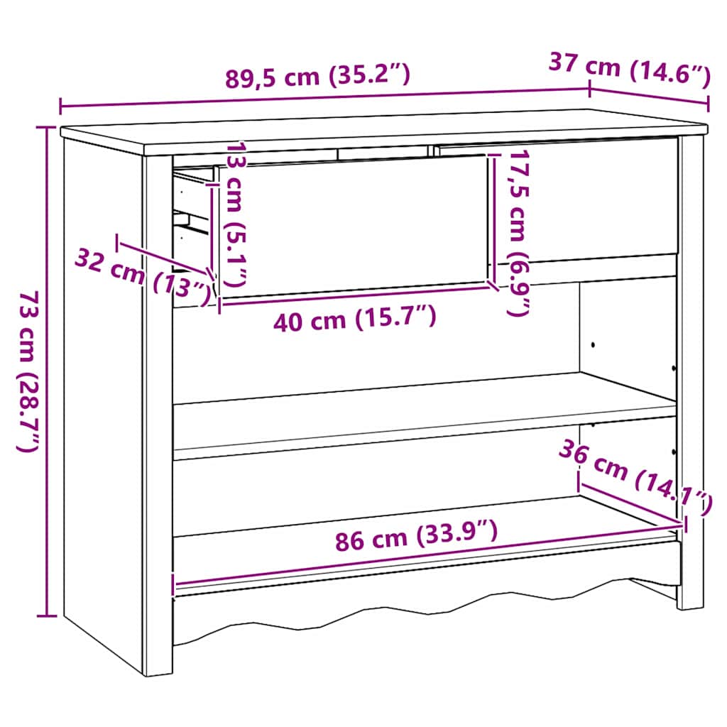 vidaXL Konsolentisch mit Schubladen Drammen Eiche 89,5 x 37 x 73 cm