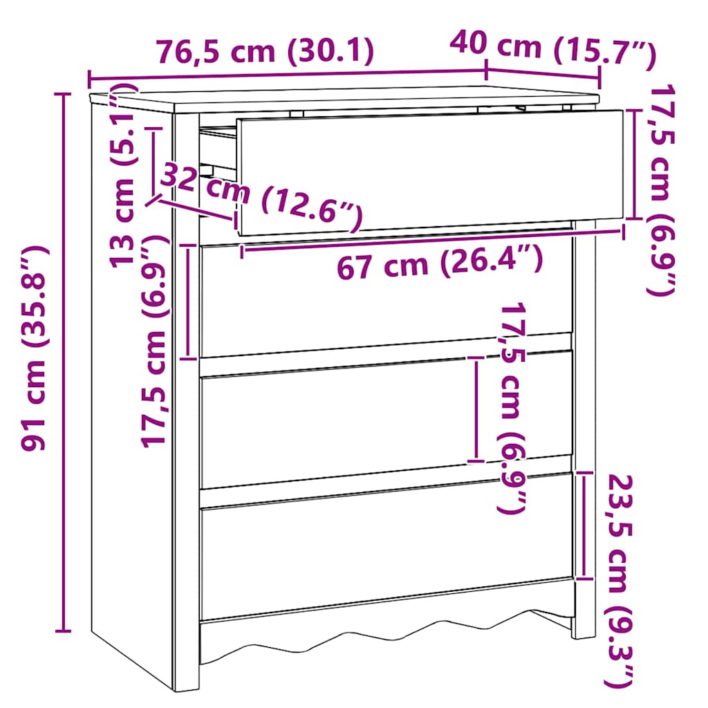 vidaXL Kommode Drammen Eiche 76,5 x 40 x 91 cm Massivholz Kiefer