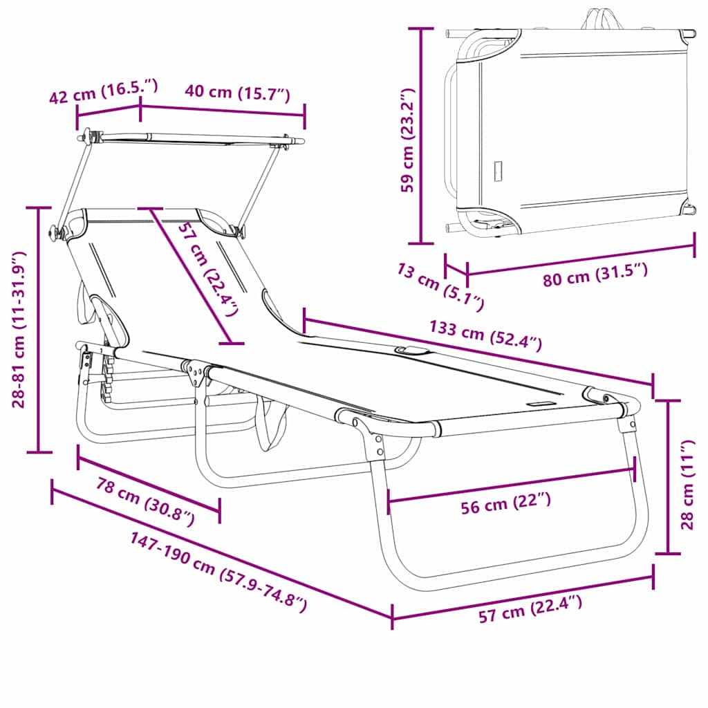 vidaXL Klappbare Sonnenliege Blau 190 x 57 x 81 cm Oxford