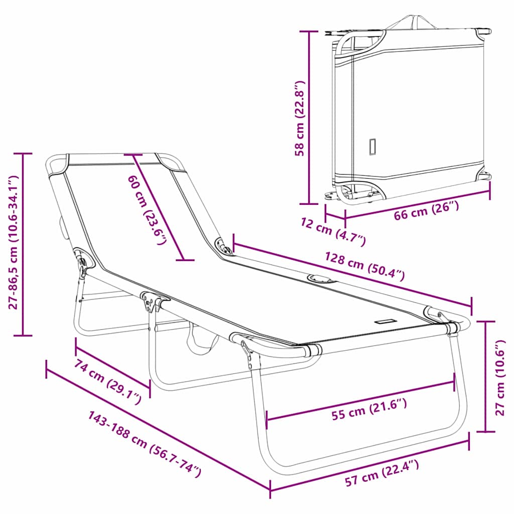 vidaXL Klappbare Sonnenliege Blau 188 x 57 x 86,5 cm Polyester