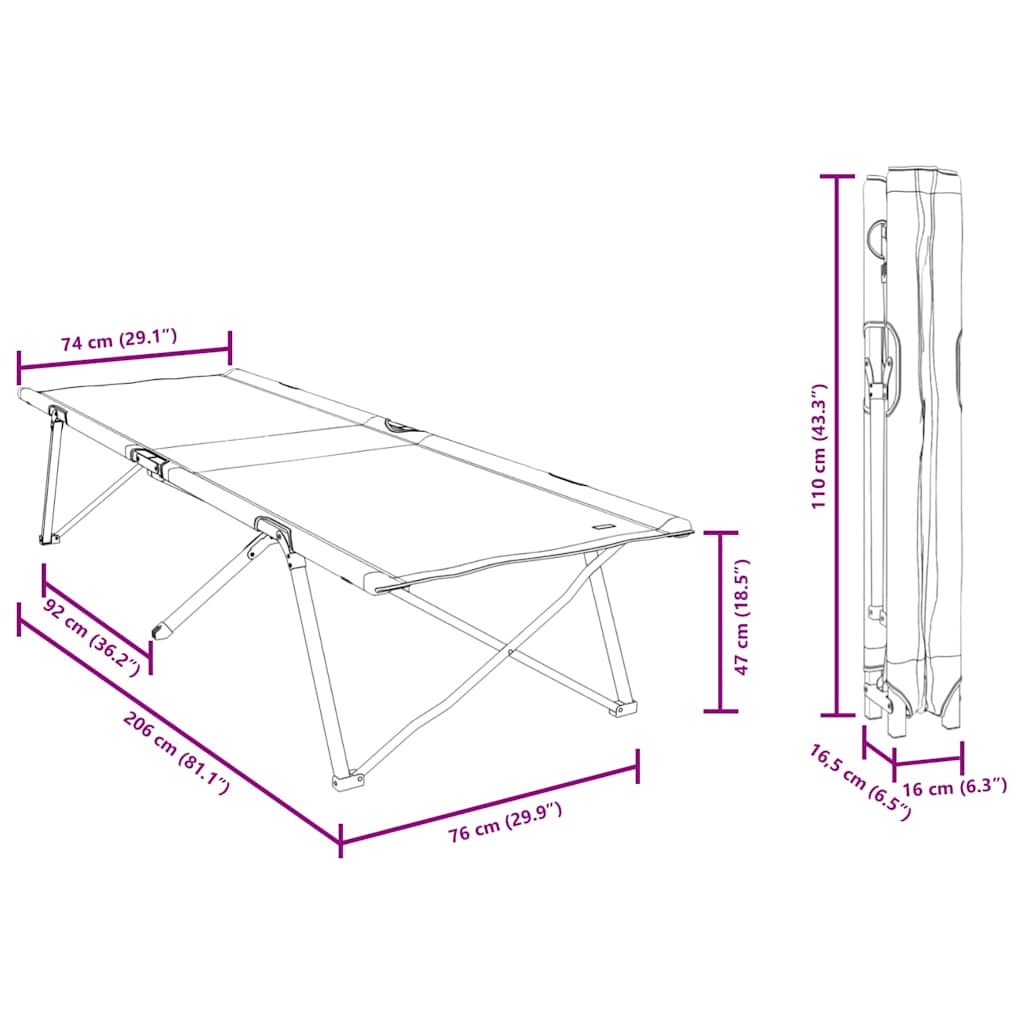 vidaXL Klapp Schlafbett fürs Camping Blau 206 x 76 x 74 cm