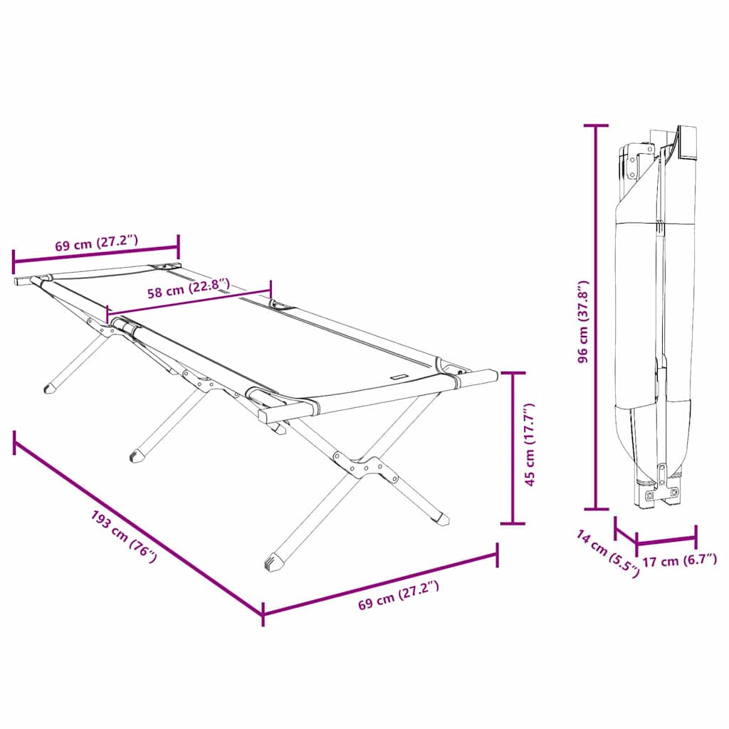 vidaXL Klapp Schlafbett fürs Camping Blau 193 x 69 x 45 cm