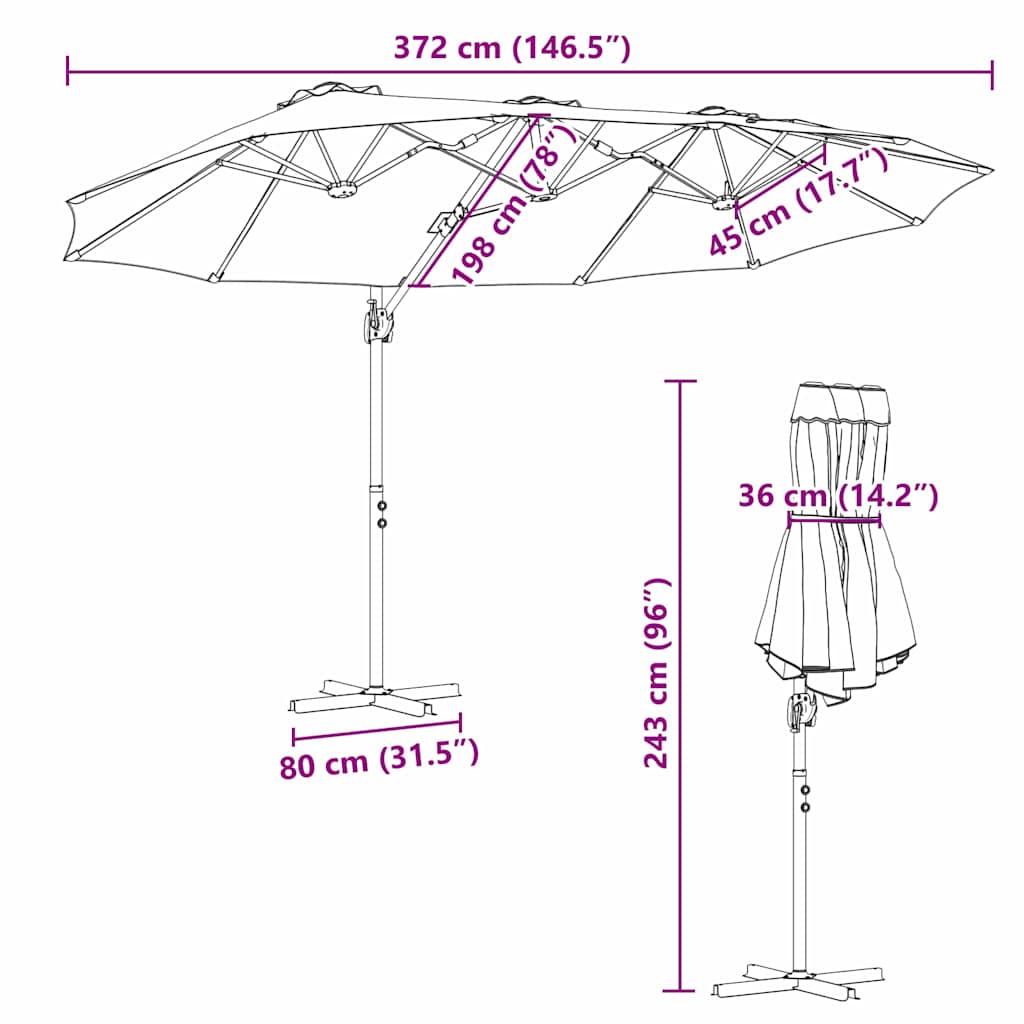 vidaXL Sonnenschirm Sand 372 x 198 x 243 cm Polyester und Aluminium
