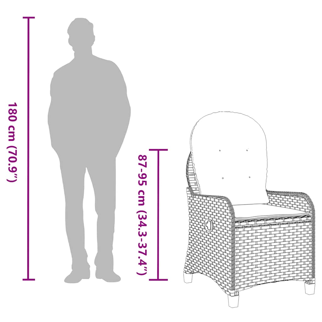 vidaXL Liegestuhl mit Kissen Schwarz 56 x 66 x 95 cm Poly-Rattan