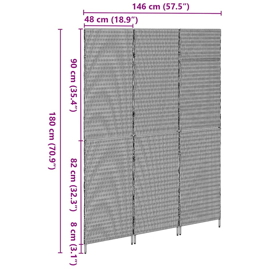 vidaXL Raumteiler Schwarz 146 x 180 cm Poly-Rattan