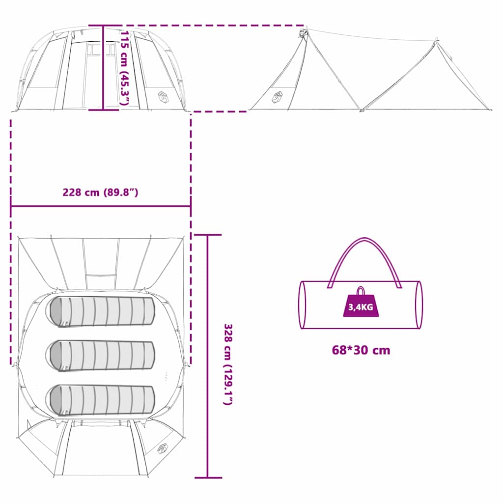 vidaXL Tunnelzelt mit Dach Grün und Weiß 328 x 228 x 115 cm