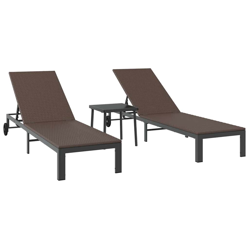 vidaXL Sonnenliege 2-Person 3 pcs Braun Poly-Rattan