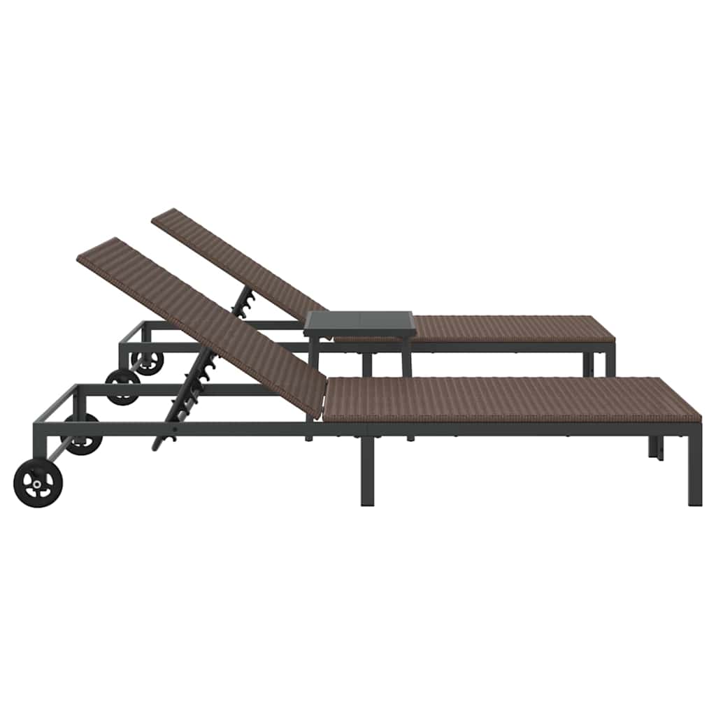 vidaXL Sonnenliege 2-Person 3 pcs Braun Poly-Rattan