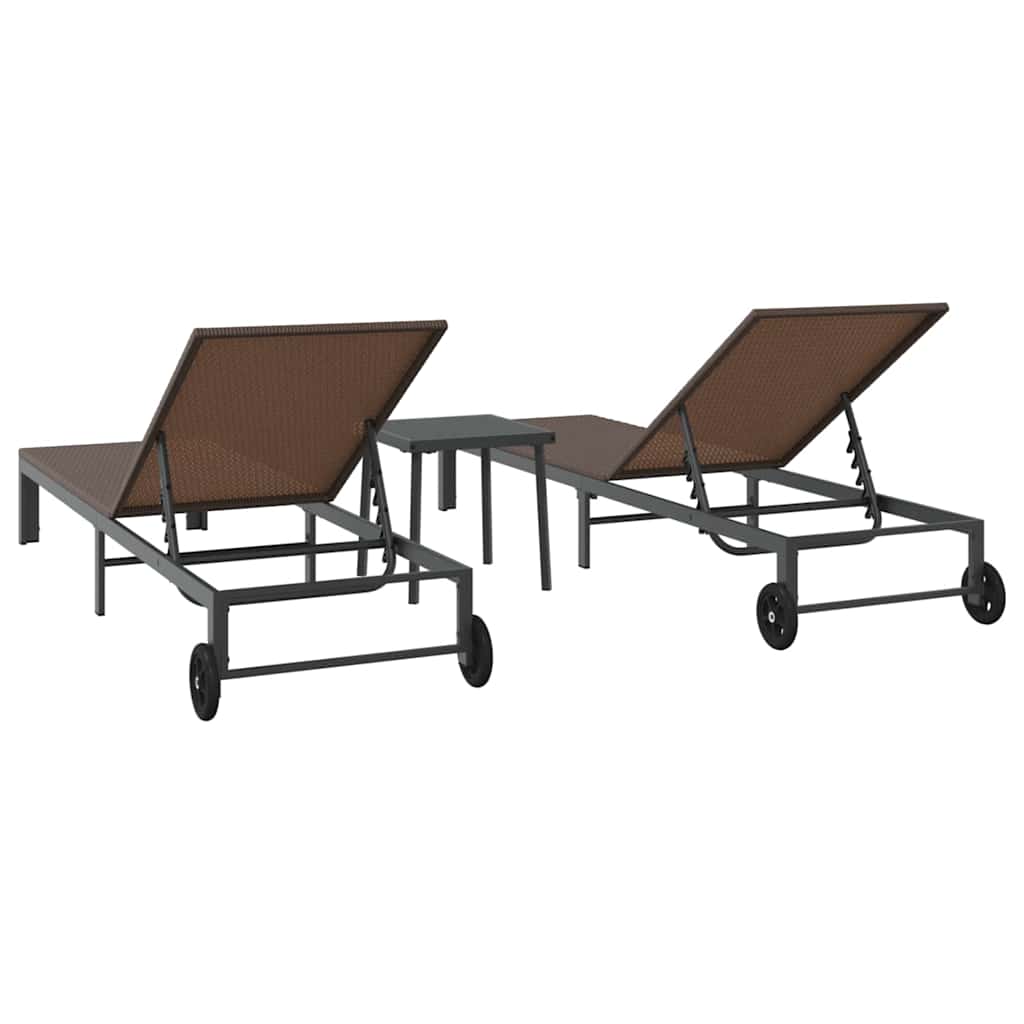vidaXL Sonnenliege 2-Person 3 pcs Braun Poly-Rattan