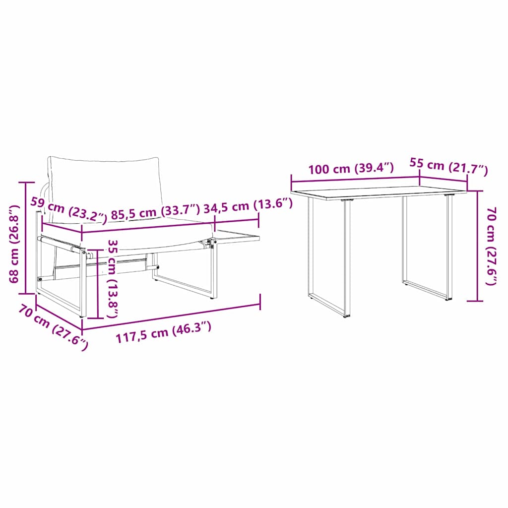 vidaXL Outdoor-Stahl-Sitzmöbel 2 pcs Anthrazit Stahl