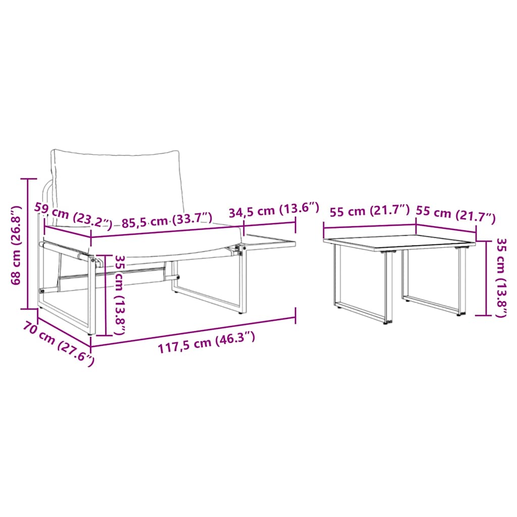 vidaXL Gartensofa-set 2 pcs Anthrazit Stahl